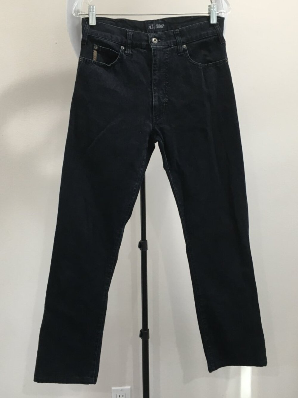 AJ ARMANI JEANS Comfort Fit Black Wash 5 Pocket Logo Hardware Denim